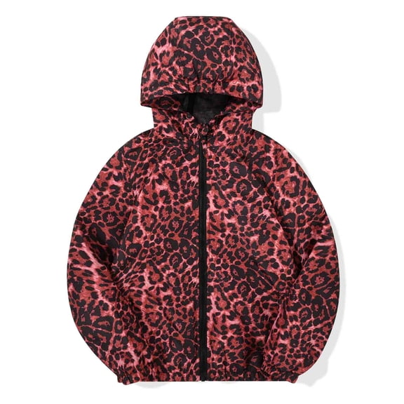 MADHERO Boys Girls Rain Jacket Lightweight Long Sleeve Windbreaker Red Leopard 6