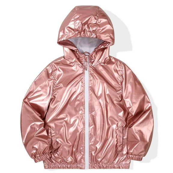 MADHERO Boys Girls Rain Jacket Lightweight Long Sleeve Windbreaker Rose Gold 14