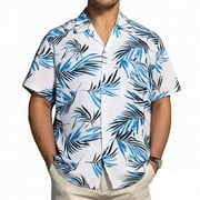 MADHERO Mens Hawaiian Shirts Casual Funny Print Short Sleeve Button Down Beach Shirts Black Blue Size S