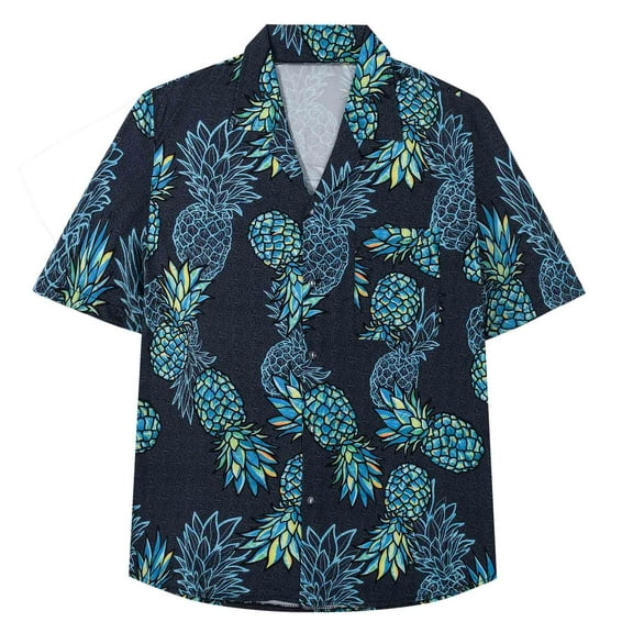 MADHERO Men's Hawaiian Shirts Casual Funny Print Short Sleeve Button Down Beach Shirts Green Pineapple Size XL