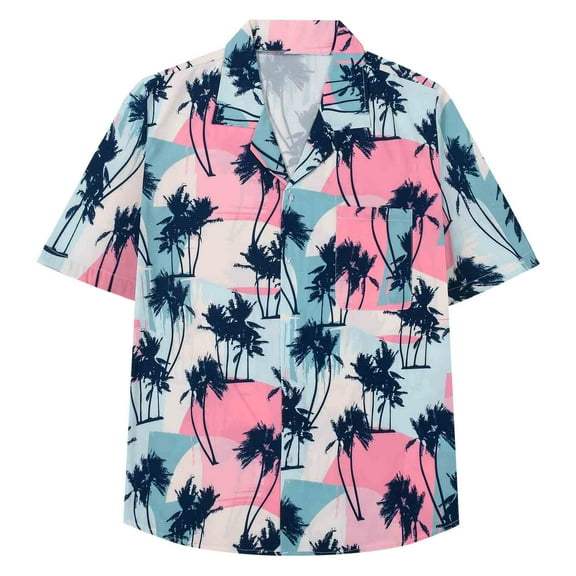 MADHERO Men's Hawaiian Shirts Casual Funny Print Short Sleeve Button Down Beach Shirts Pink Coconut Palm Size XL