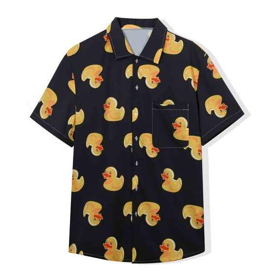 MADHERO Men's Hawaiian Shirts Casual Funny Print Short Sleeve Lapel Beach Shirts Black Duck Size L