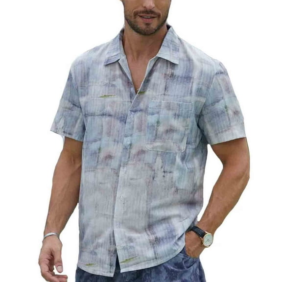 MADHERO Men's Hawaiian Shirts Casual Funny Print Short Sleeve Lapel Beach Shirts Khaki Texture Size L
