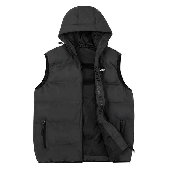 MADHERO Men's Lightweight Sleeveless Puffer Vest with Hood Water-Resistant Outdoor Vest Jacket Dark Grey Size XL