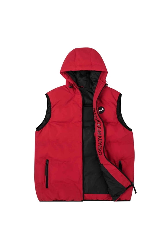 Men's Lightweight Sleeveless Puffer Vest with Hood Water-Resistant Outdoor Vest Jacket Red Size L