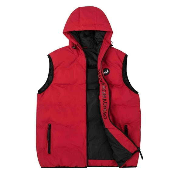 MADHERO Men's Lightweight Sleeveless Puffer Vest with Hood Water-Resistant Outdoor Vest Jacket Red Size M