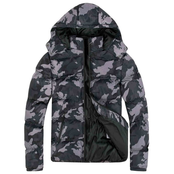 MADHERO Men's Puffer Jacket Water-Resistant Insulated Down Alternative Outerwear Coats Black Camo Size S