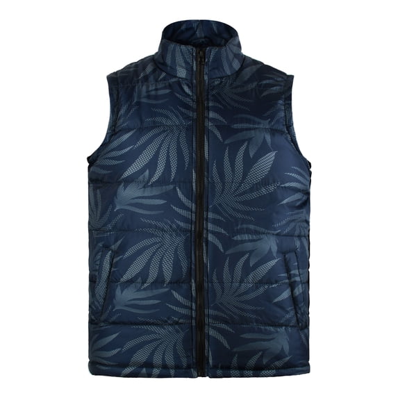 MADHERO Men's Puffer Vest Stand Collar Quilted Sleeveless Jacket Outerwear Navy Blue Print Size S