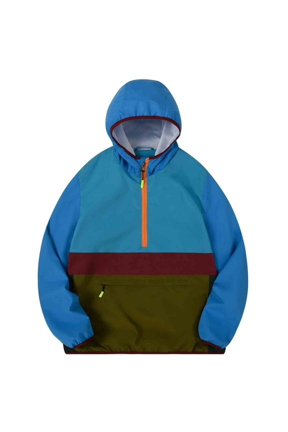 Men's Pullover Windproof Jacket Lightweight Windbreaker with Hood Outdoor Hiking Travel Coat Blue Size L