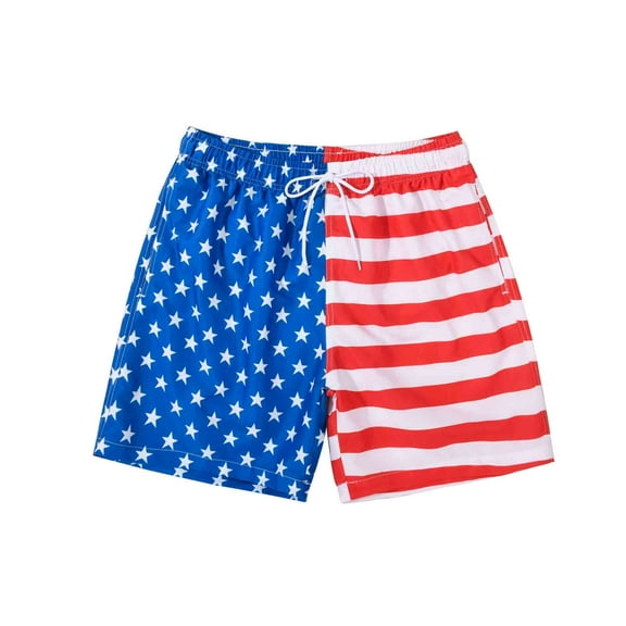 MADHERO Men's Swim Trunks 5" Funny Print Quick Dry Beach Shorts Adjustable Drawstring Bathing Suits Swimwear Stripe Star Size l
