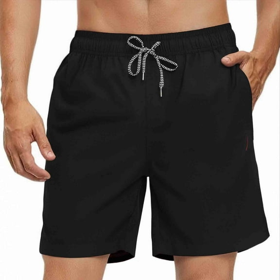 MADHERO Men's Swim Trunks with Mesh Lining Quick Dry Shorts Bathing Suit Swimwear Black Size S