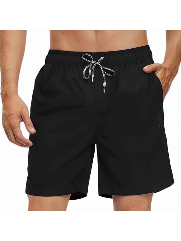 Men's Swim Trunks with Mesh Lining Quick Dry Shorts Bathing Suit Swimwear Black Size XL