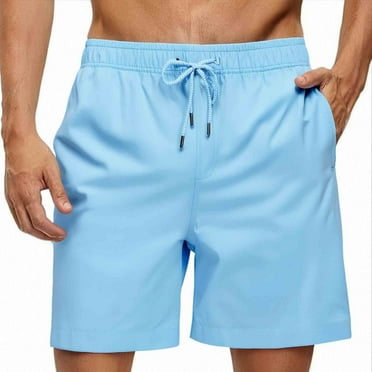 MADHERO Men's Swim Trunks with Mesh Lining Quick Dry Shorts Bathing Suit Swimwear Light Blue Size M