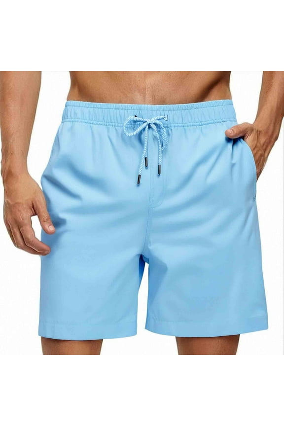 Men's Swim Trunks with Mesh Lining Quick Dry Shorts Bathing Suit Swimwear Light Blue Size S