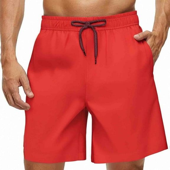 MADHERO Men's Swim Trunks with Mesh Lining Quick Dry Shorts Bathing Suit Swimwear Red Size 2XL