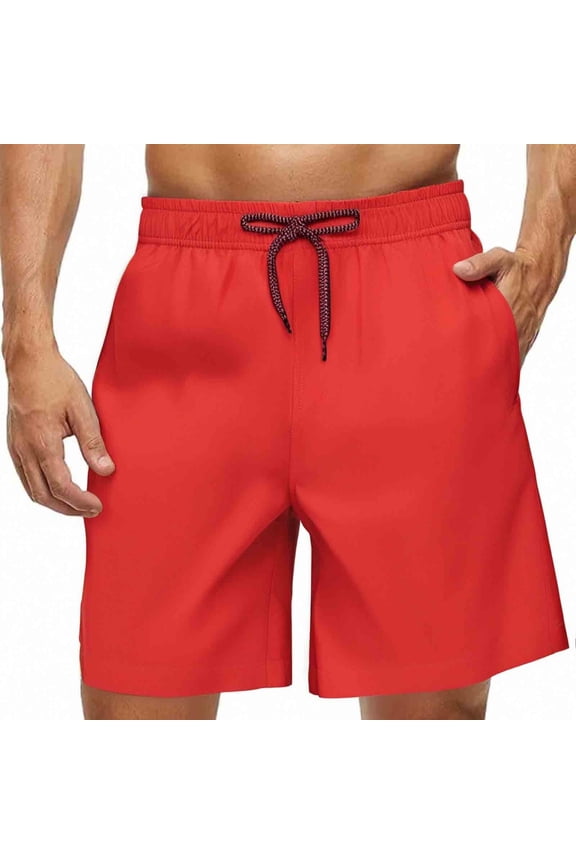 Men's Swim Trunks with Mesh Lining Quick Dry Shorts Bathing Suit Swimwear Red Size L