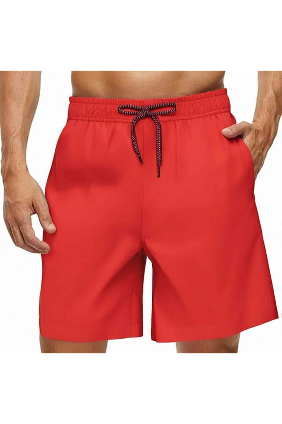 Men's Swim Trunks with Mesh Lining Quick Dry Shorts Bathing Suit Swimwear Red Size S