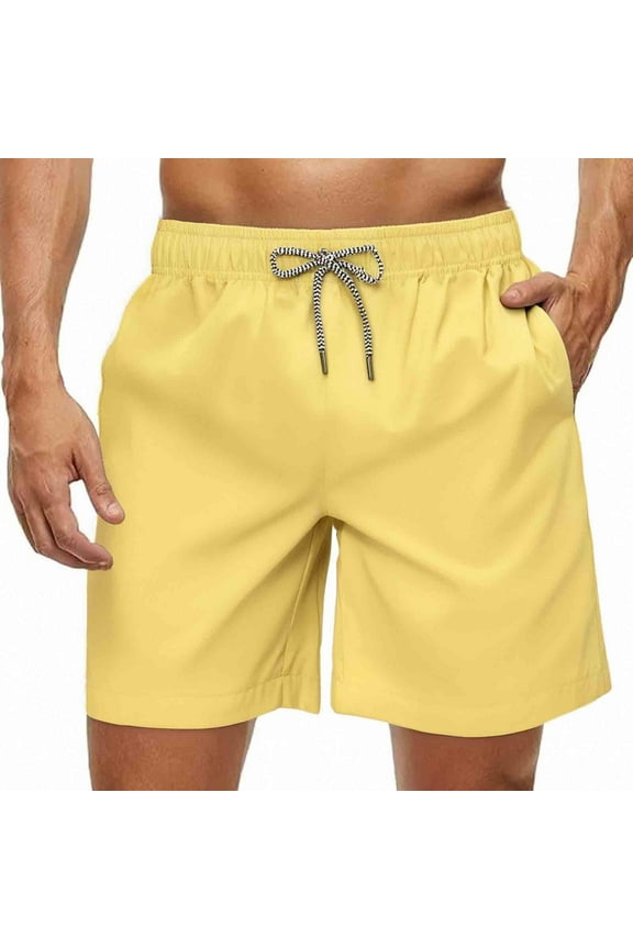 Men's Swim Trunks with Mesh Lining Quick Dry Shorts Bathing Suit Swimwear Yellow Size 2XL