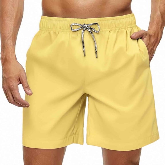 MADHERO Men's Swim Trunks with Mesh Lining Quick Dry Shorts Bathing Suit Swimwear Yellow Size M