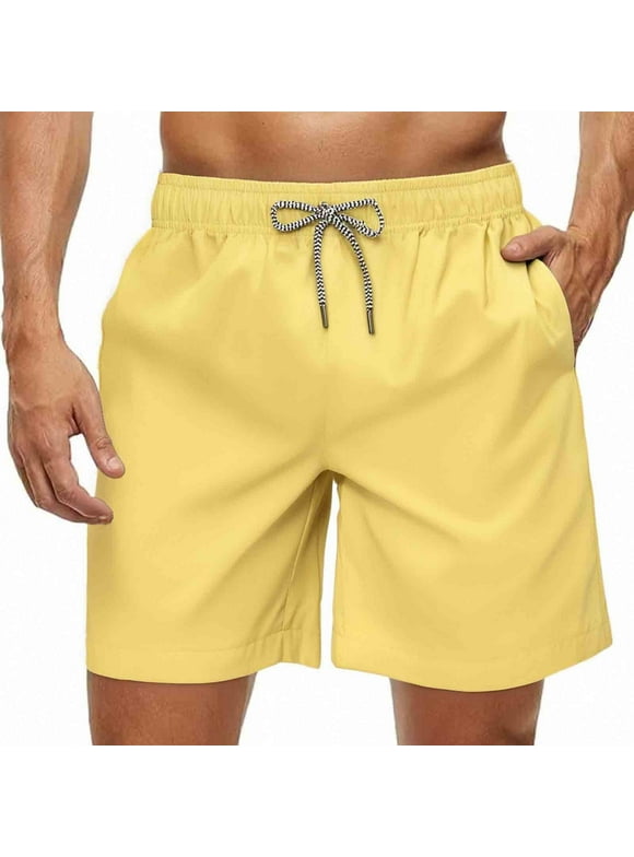 Men's Swim Trunks with Mesh Lining Quick Dry Shorts Bathing Suit Swimwear Yellow Size XL