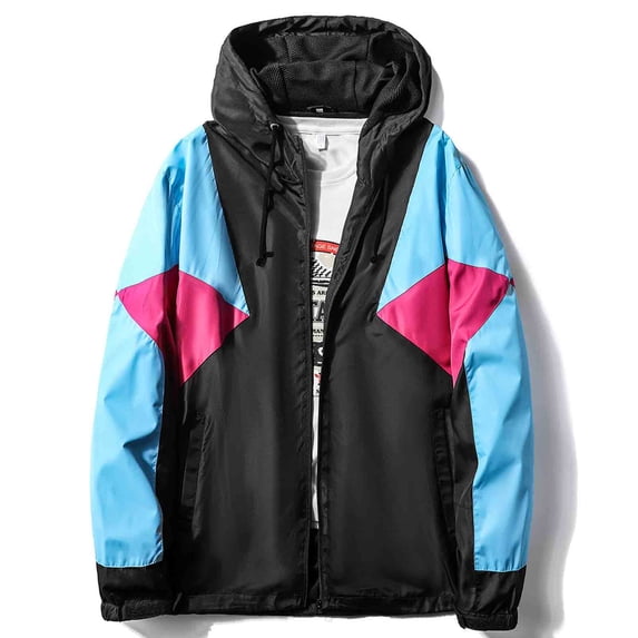 MADHERO Men's Windbreaker Jacket Water Resistant Lightweight Jacket Coat Black/Blue/Rose Size S