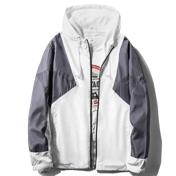 MADHERO Men's Windbreaker Jacket Water Resistant Lightweight Jacket Coat White/Light Grey/Dark Grey Size L