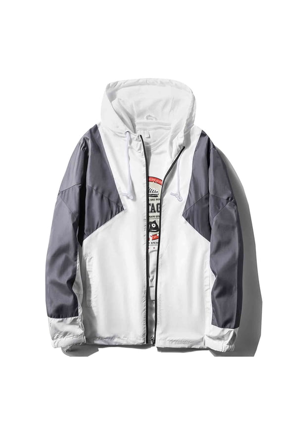 Men's Windbreaker Jacket Water Resistant Lightweight Jacket Coat White/Light Grey/Dark Grey Size L