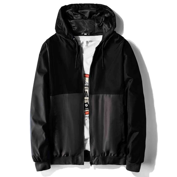 MADHERO Men's Windbreaker Jacket With Hooded Lightweight Packable Jacket Black/Silver Size XL