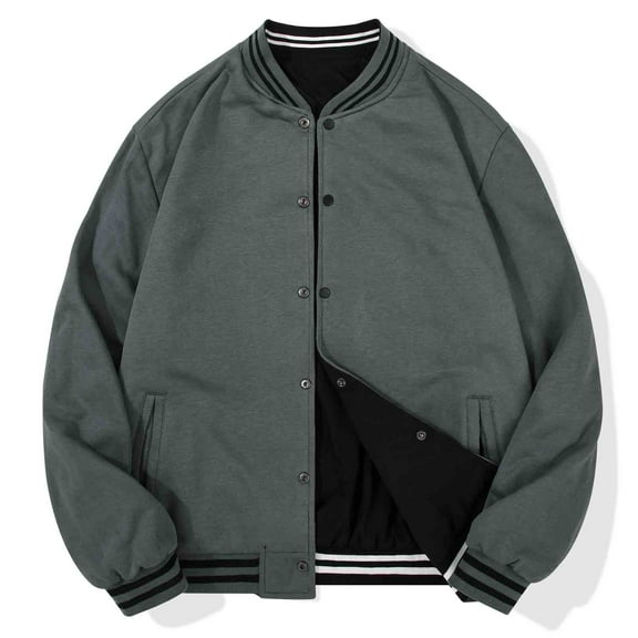 MADHERO Mens Casual Reversible Varsity Jacket Fashion Baseball Bomber Jacket Coat Black Light Green Size L