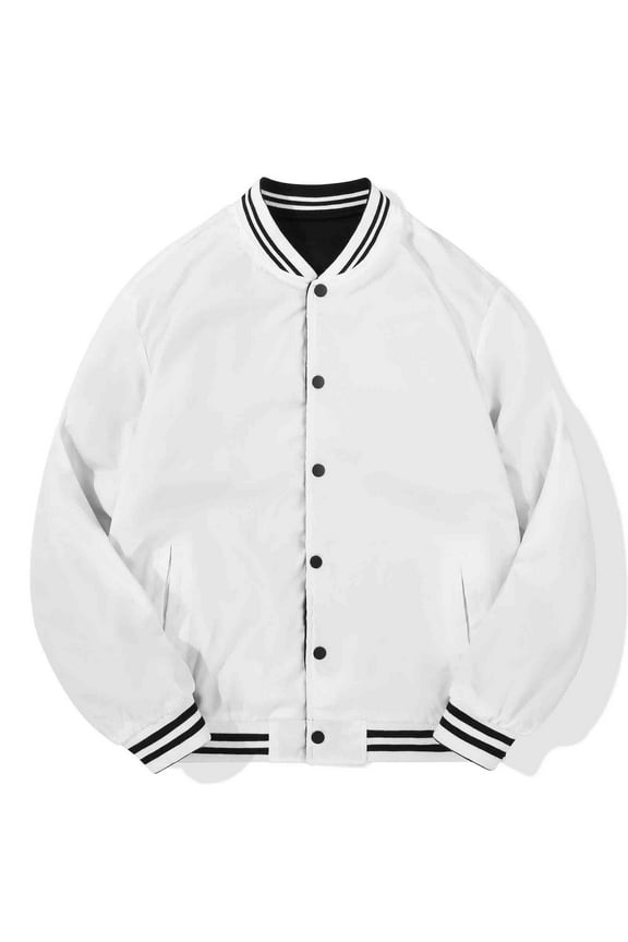 Mens Casual Reversible Varsity Jacket Fashion Baseball Bomber Jacket Coat Black White Size S