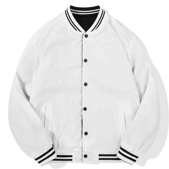 MADHERO Mens Casual Reversible Varsity Jacket Fashion Baseball Bomber Jacket Coat Black White Size XL