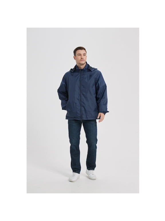 Lightweight Waterproof Removable Hood Windbreaker Jacket and Rain Coat Men's XL