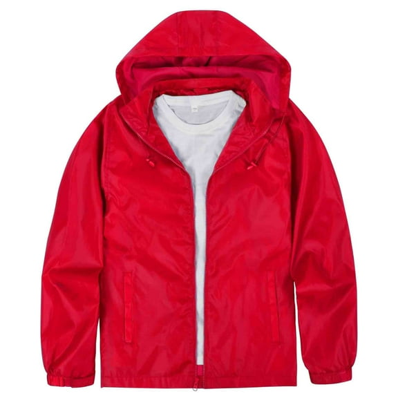 MADHERO Mens Lightweight Windbreaker Jackets Waterproof Raincoat with Removable Hood Red Size L