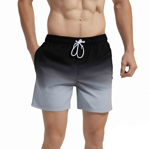 MADHERO Mens Swim Trunks Ombre Quick Dry Beach Shorts with Mesh Lining 5 inch Black Grey Size m