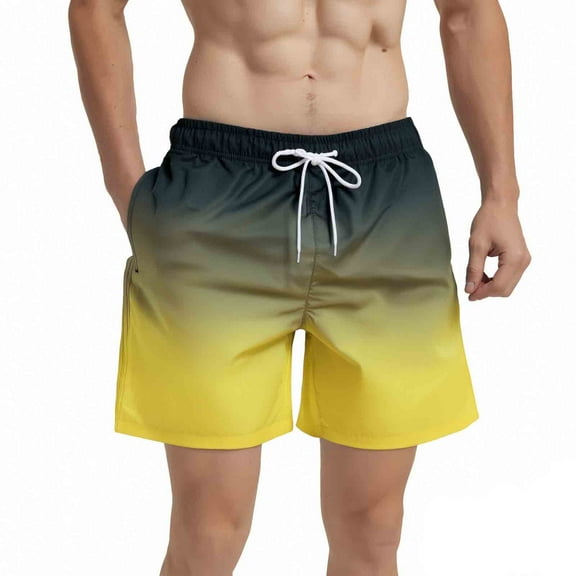 MADHERO Mens Swim Trunks Ombre Quick Dry Beach Shorts with Mesh Lining 5 inch Black Yellow Size xl