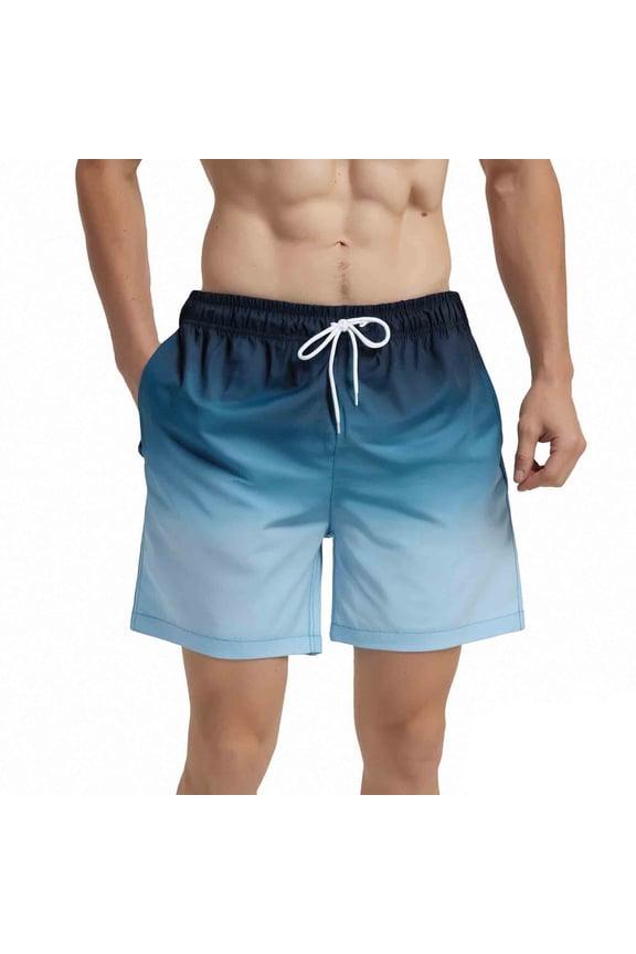 Mens Swim Trunks Ombre Quick Dry Beach Shorts with Mesh Lining 5 inch Navy Sky Blue Size l