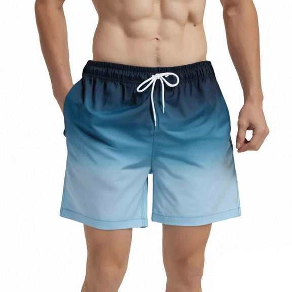 MADHERO Mens Swim Trunks Ombre Quick Dry Beach Shorts with Mesh Lining 5 inch Navy Sky Blue Size xl