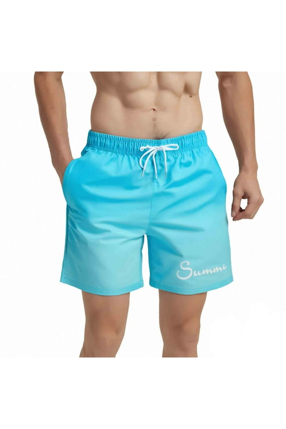 Mens Swim Trunks Ombre Quick Dry Beach Shorts with Mesh Lining 5 inch Water Blue Size m