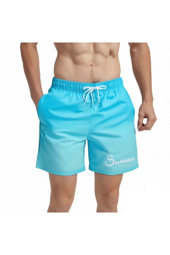 Mens Swim Trunks Ombre Quick Dry Beach Shorts with Mesh Lining 5 Inch Water Blue Size XL