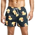 thumbnail image 1 of MADHERO Mens Swim Trunks Short Bathing Suit with Mesh Liner 3 inch Little Duck Black Size 2XL, 1 of 5
