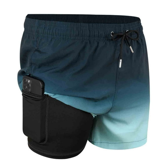 MADHERO Mens Swim Trunks with Liner 2 in 1 Quick Dry Swimming Shorts Swimwear Black Green Size m