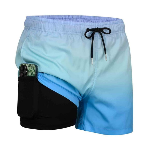 MADHERO Mens Swim Trunks with Liner 2 in 1 Quick Dry Swimming Shorts Swimwear Blue Purple Size 2xl