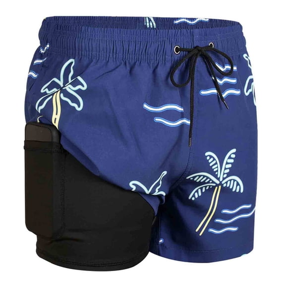 MADHERO Mens Swim Trunks with Liner 2 in 1 Quick Dry Swimming Shorts Swimwear Coconut Tree Size s