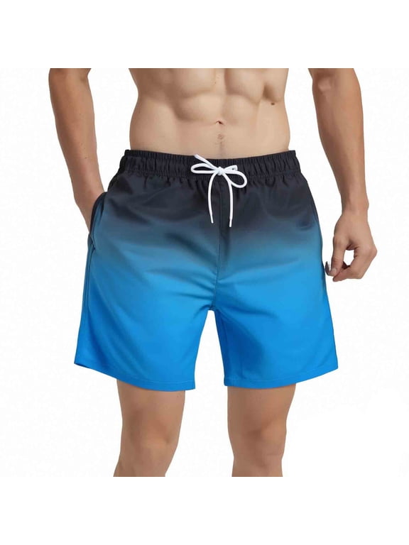 Mens Swim Trunks with Elastic Waistband Mesh Lining 5 inch Black Blue Size s