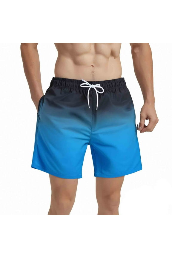 Mens Swim Trunks with Elastic Waistband Mesh Lining 5 inch Black Blue Size m