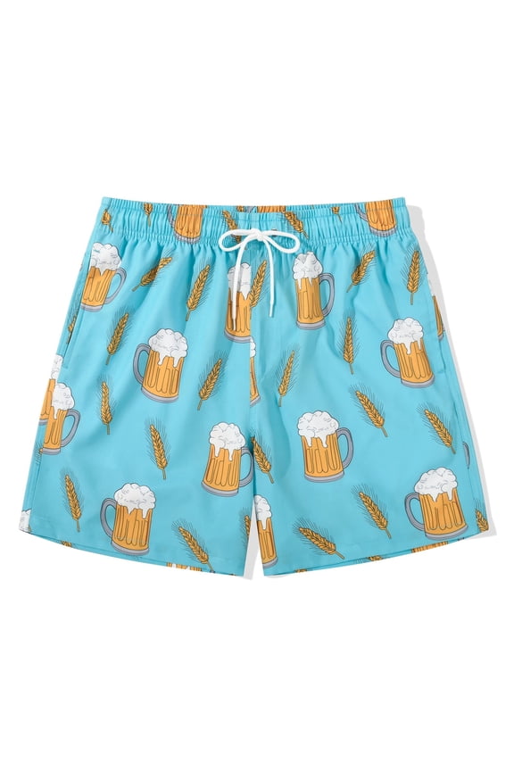 Mens Swim Trunks with Lining Quick Dry Summer Funny Printing Beach Shorts Size 2XL