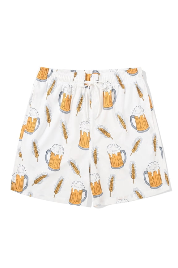 Mens Swim Trunks with Lining Quick Dry Summer Funny Printing Beach Shorts Size L
