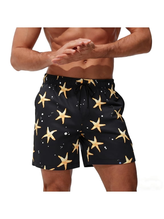 Mens Swim Trunks with Lining Quick Dry Summer Funny Printing Beach Shorts Size L