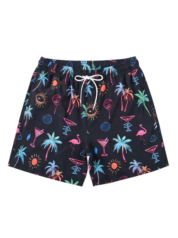 Mens Swim Trunks with Lining Quick Dry Summer Funny Printing Beach Shorts Size L