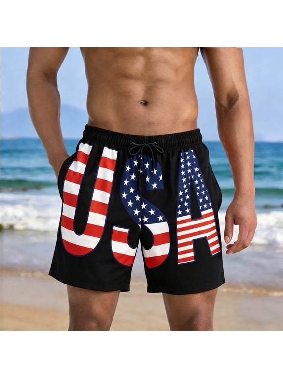 Mens Swim Trunks with Lining Quick Dry Summer Funny Printing Beach Shorts